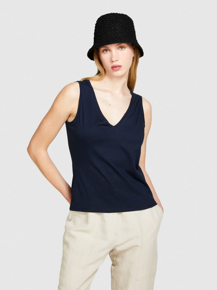Tank top in 100% cotton - women's tops - Dark Blue | Sisley image number 4